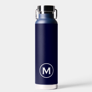 Bouteille D'eau Monogramme blanc de marine minimaliste moderne