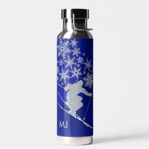 Bouteille D'eau Monogramme Bleu du ski de descente