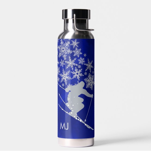 Bouteille D'eau Monogramme Bleu du ski de descente (Gauche)