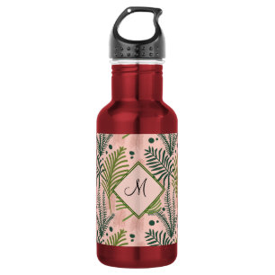 Bouteille D'eau Monogramme botanique floral rose tropical élégant