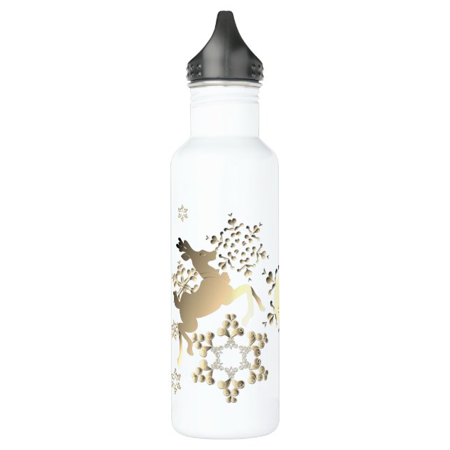 Bouteille D'eau Monogramme Bronze Rindeer dansant & Snowflakes (Gauche)