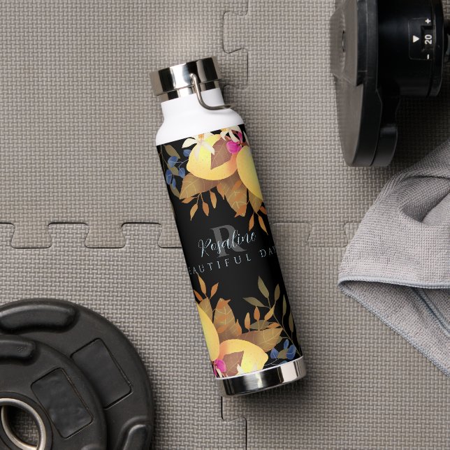 Bouteille D'eau Monogramme chic citron noir (Couvercle)