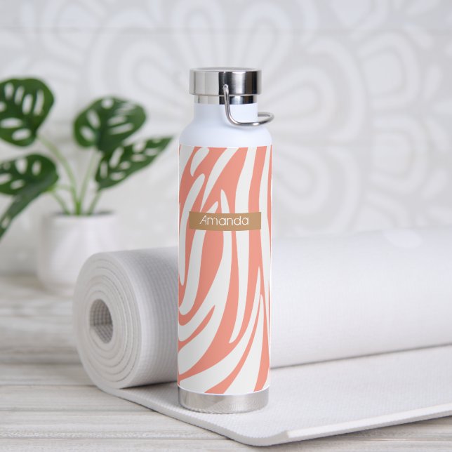 Bouteille D'eau Monogramme Coral rose rayé Zèbre motif tendance (Yoga)
