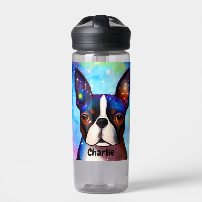 Bouteille D'eau Monogramme cosmique de Boston Terrier (Extérieur)