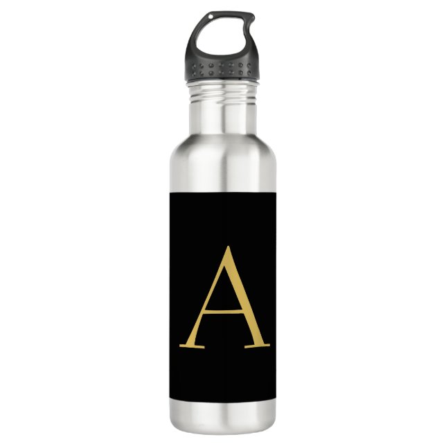 Bouteille D'eau Monogramme couleur or noir professionnel (Devant)