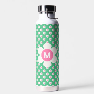 Bouteille D'eau Monogramme Custom Retro Daisis rose et vert