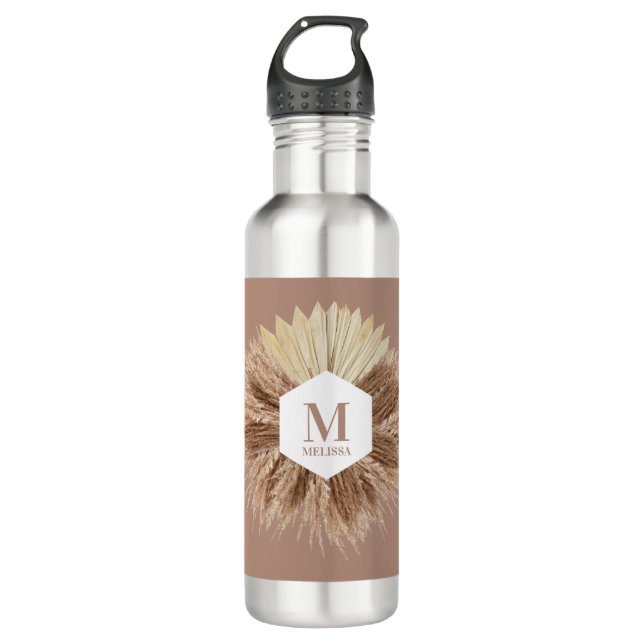 Bouteille D'eau Monogramme de couleurs neutres rustiques chaudes (Devant)