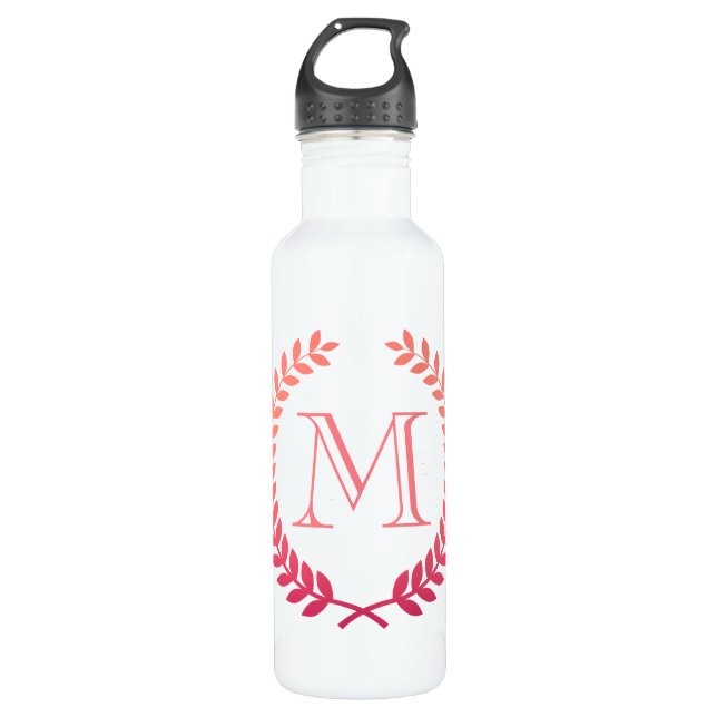 Bouteille D'eau Monogramme de couronne rose Laurel (Devant)