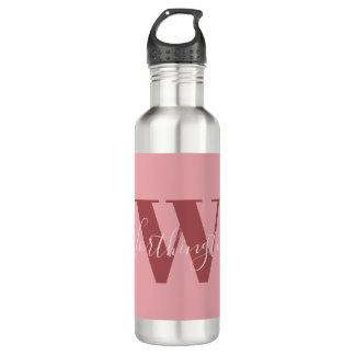 Bouteille D'eau Monogramme de fille et nom rose roux