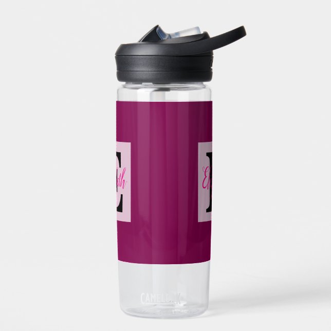 Bouteille D'eau Monogramme de fille et nom rose violet bagages (Gauche)
