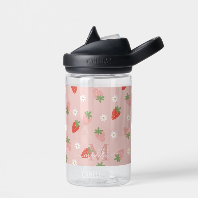 Bouteille D'eau Monogramme de fraises roses et rouges (Gauche)