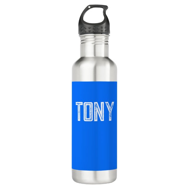 Bouteille D'eau Monogramme de nom personnalisé bleu néon solide (Devant)