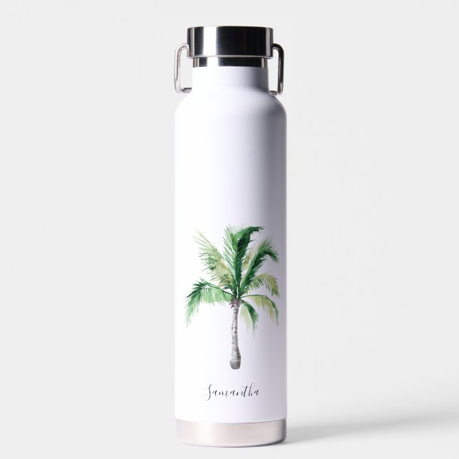 Bouteille D'eau Monogramme de palmier moderne personnalisé (Avant)