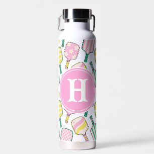 Bouteille D'eau Monogramme de Pickleball Rose et Jaune Preppy