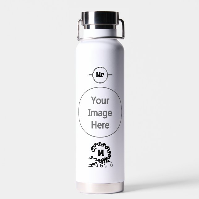 Bouteille D'eau Monogramme de scorpion noire de la tribu (Arrière)