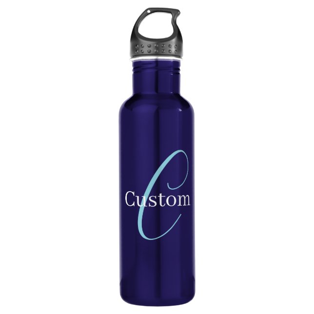 Bouteille D'eau Monogramme de script curatif modifiable bleu pourp (Devant)