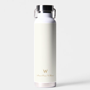 Bouteille D'eau Monogramme de script d'or ivoire moderne