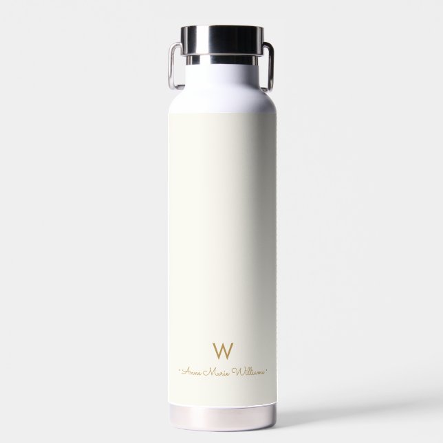 Bouteille D'eau Monogramme de script d'or ivoire moderne (Avant)