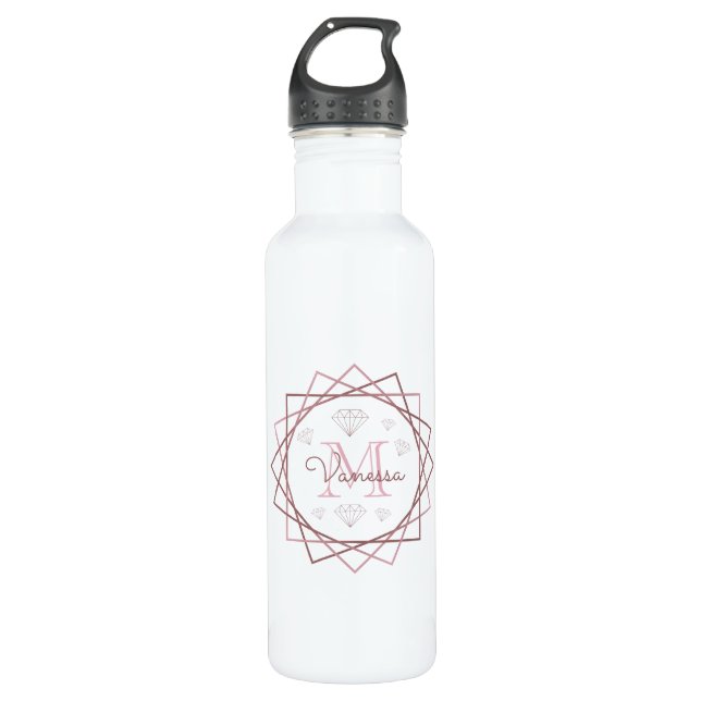 Bouteille D'eau Monogramme d'or Rose moderne géométrique (Devant)
