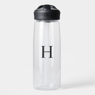Bouteille D'eau Monogramme Élégant Moderne Minimaliste Noir