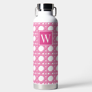 Bouteille D'eau Monogramme en treillis de rotin rose preppy