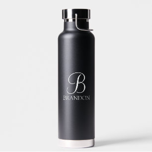 Bouteille D'eau Monogramme et nom de script personnalisé noir