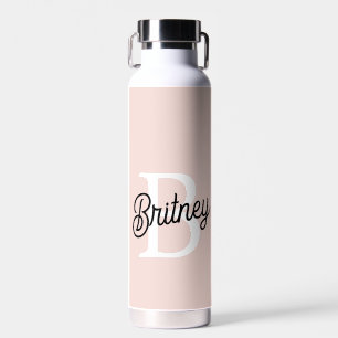 Bouteille D'eau Monogramme et nom personnalisé moderne Pastel Pink