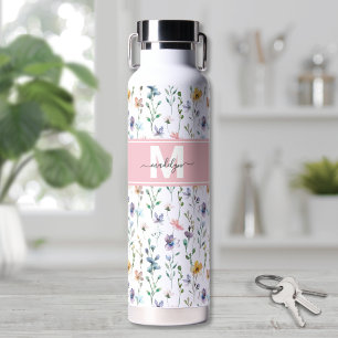 Bouteille D'eau Monogramme Féminin Bohème Botanique Script