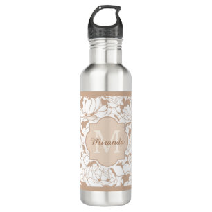 Bouteille D'eau Monogramme Fille Florale Tan Moderne Avec Nom