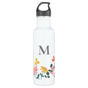 Bouteille D'eau Monogramme Fleur Art Personnalisé