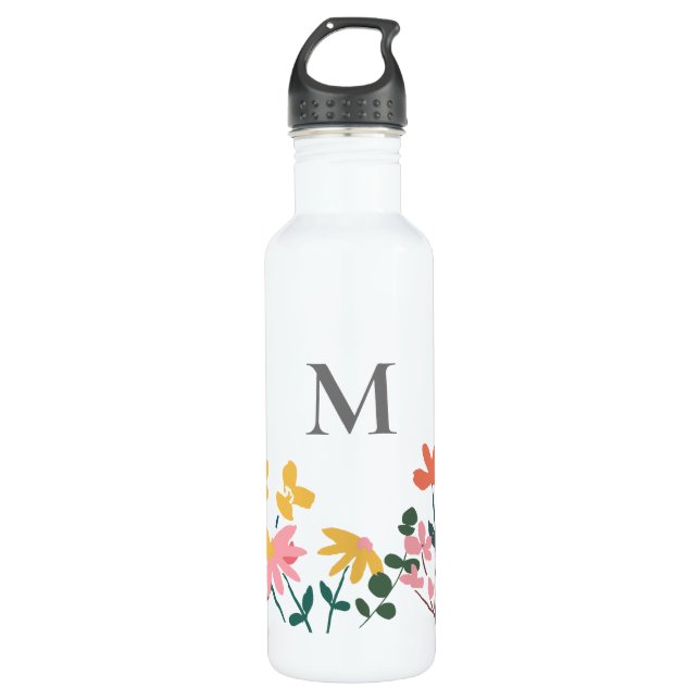 Bouteille D'eau Monogramme Fleur Art Personnalisé (Devant)