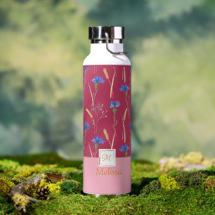 Bouteille D'eau Monogramme Fleur sauvage de fleurs rouges