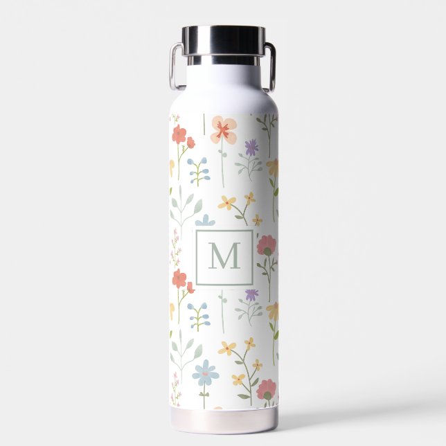Bouteille D'eau Monogramme fleur sauvage Floral (Avant)