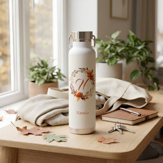 Bouteille D'eau Monogramme Floral Automnal Personnalisé