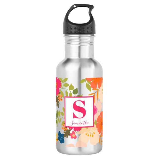 Bouteille D'eau Monogramme Floral Botanique (Devant)