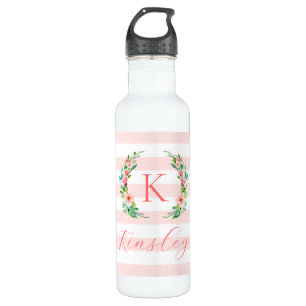 Bouteille D'eau Monogramme floral paradis et rayures