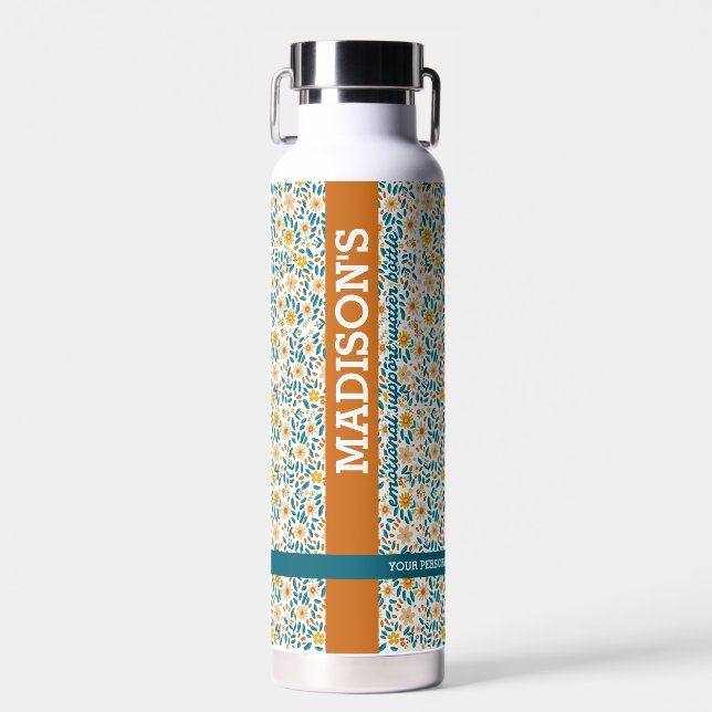 Bouteille D'eau Monogramme floral personnalisé et nom (Avant)
