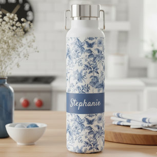 Bouteille D'eau Monogramme Floral Toile Bleu Vintage