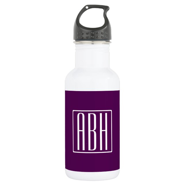 Bouteille D'eau Monogramme initial | Blanc Sur Violet Profond (Devant)