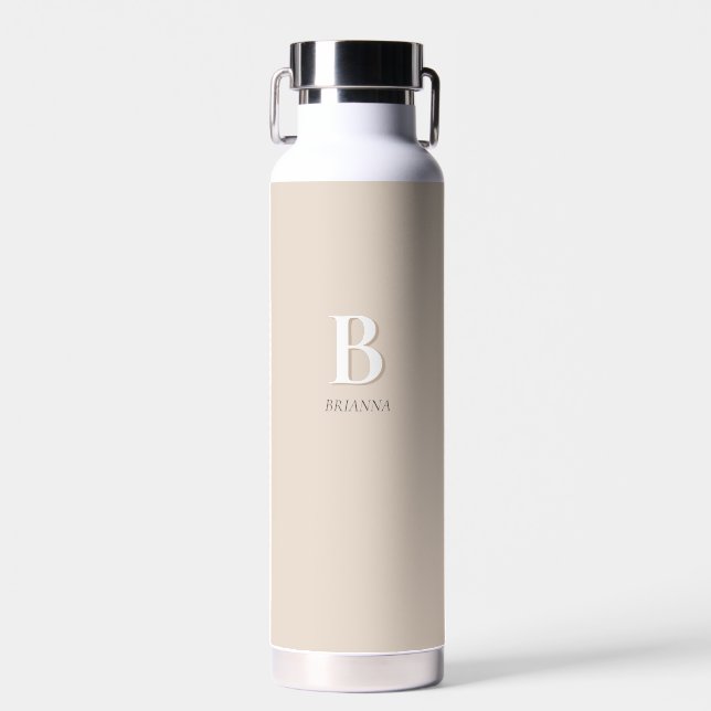 Bouteille D'eau Monogramme Initial Moderne Minimaliste Beige (Avant)