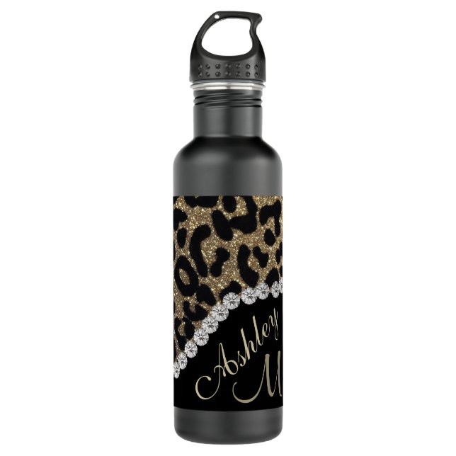 Bouteille D'eau Monogramme Leopard Diamon Parties scintillant acie (Devant)