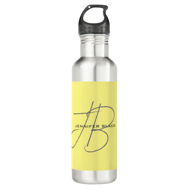 Bouteille D'eau Monogramme Lettres initiales clair jaune moderne (Devant)