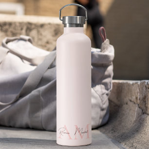 Bouteille D'eau Monogramme minimal initial et nom Pastel rose
