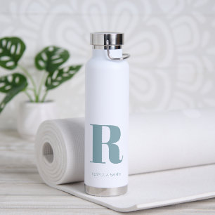 Bouteille D'eau Monogramme moderne bleu simple