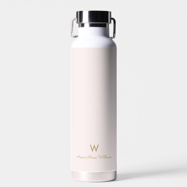 Bouteille D'eau Monogramme moderne Blush Pink Gold Script (Avant)