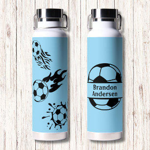 Bouteille D'eau Monogramme moderne soccer Lover bleu noir