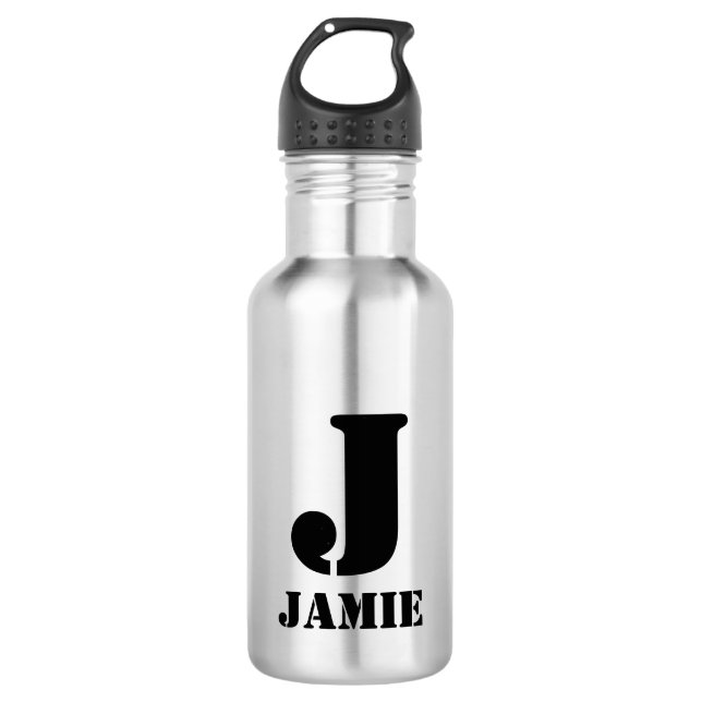 Bouteille D'eau Monogramme noir et nom École pour enfants (Devant)