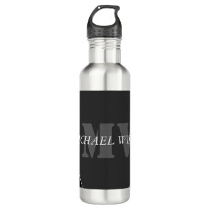 Bouteille D'eau Monogramme noir gris artistique moderne
