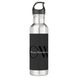 Bouteille D'eau Monogramme noir gris élégant