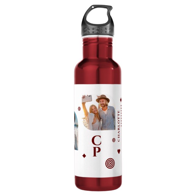 Bouteille D'eau Monogramme Nom 3 Photo Collage tendance moderne (Devant)